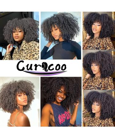 CurlCoo Short Curly Afro Wig with Bangs for Black Women - 14 Inch Synthetic Heat Resistant Full Wig in Black - Buy Online on GoSupps.com