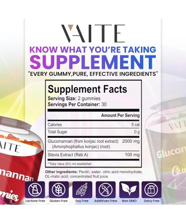 Glucomannan Gummies 2000mg Amorphophallus Konjac Root Extract Plant-Based Daily Fiber Support Vegan Soluble Fiber Supplement Gluten-Free Soy-Free 60 Gummies Easy to Chew - Buy Online on GoSupps.com