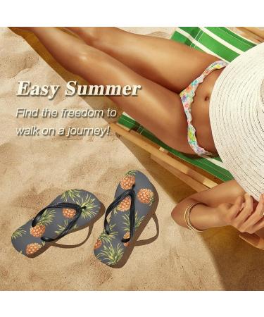Mnsruu Gray Pineapple Flip Flops - XXL Comfort for Home Hotel Spa & Travel | Unisex Men & Women - Buy Online on GoSupps.com