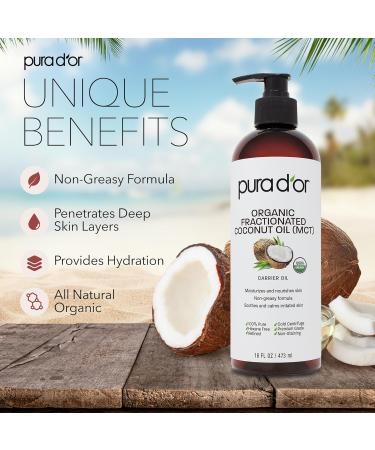PURA D'OR 16 Oz Fractionated Coconut Oil 4 Oz Rosehip Seed Oil - Organic Oils for Skin Hair & Face - Buy Online on GoSupps.com