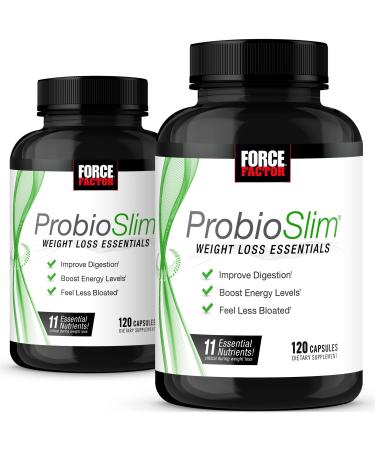 Force Factor ProbioSlim Weight Loss Essentials 2-Pack Complete Digestive Health and Energy Boosting Probiotic Supplement for Women and Men with Electrolytes and Green Tea Extract 240 Capsules 240 Count (Pack of 1)