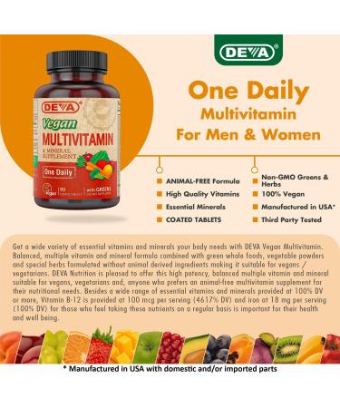 DEVA Vegan Multivitamin & Mineral Supplement with Iron 2-Pack Spirulina Chlorella Ashwagandha Broccoli & More 90 Coated Tablets Each - Buy Online on GoSupps.com