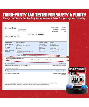 Old School Labs 5000mg Creatine Monohydrate Gummies Optimized for Men and Women Supports Lean Muscles & Recovery Energy & Stamina - Real Creatine and Third Party Tested 30 Servings 120 Ct 120 Count (Pack of 1) - Buy Online on GoSupps.com