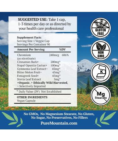 Blood Sugar Harmony Capsules with Organic Cinnamon, Nopal Cactus & Gymnema Herb - 60 Kosher Capsules by Pure Mountain Botanicals - Buy Online on GoSupps.com