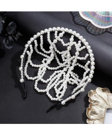 NICENEEDED White Pearl Tassels Headhoop Bohemian Beaded Jewelry Headband Hoop Cap Mesh Pearl Fringe Bridal Wedding Hair Hoop for Women and Girls Hair Decoration - Buy Online on GoSupps.com