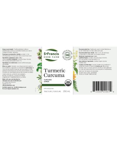 St. Francis Herb Farm Turmeric Herbal Tincture Liquid | Relieves Inflammation & Joint Pain | Anti-Inflammatory | Antioxidant | Gluten-Free | Organic | Non-GMO | Lactose-Free | (250ml) - Buy Online on GoSupps.com