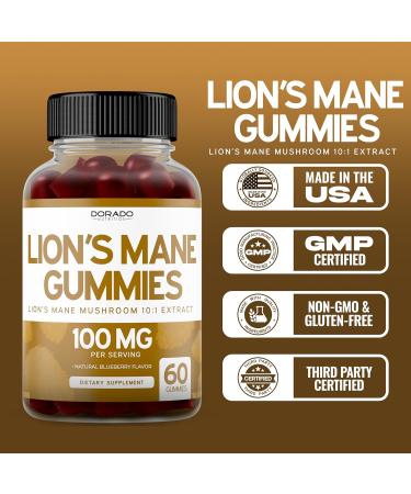 Lions Mane Mushroom Gummies (60 Count) Focus Gummies & Brain Mushroom Supplement for Adults - Delicious Blueberry Flavor - Premium Lions Mane Supplement - Third Party Tested Vegan Safe & USA Made - Buy Online on GoSupps.com