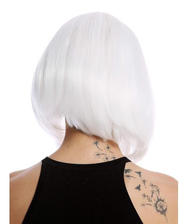 WIG ME UP YZF-4370-1001 Women's Short Shoulder Length Long Bob Wig - Middle Parting Straight White Cosplay Wig | International Shipping - Buy Online on GoSupps.com