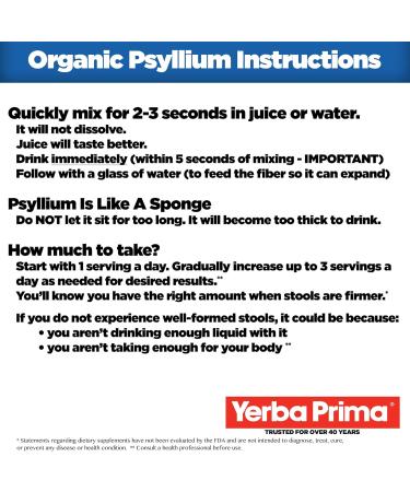 Yerba Prima Organic Whole Psyllium Husks Fiber 20 oz (Pack of 2) - Colon Cleanser & Detox Support - Gluten Free, Non-GMO, Vegan - Natural Daily Fiber Supplement - Buy Online on GoSupps.com