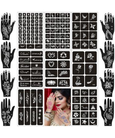 Aresvns Henna Tattoo Stencils 120+ PCS, 24 Sheets Black Henna Tattoo Templates,Reusable Henna Tattoo Kit,DIY Tattoo Stencils for Women and Teen Girls