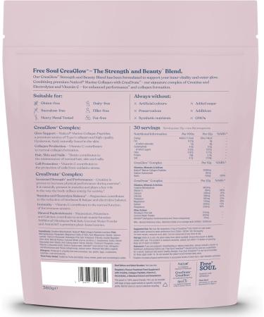 CreaGlow Naticol Marine Collagen + Creatine Monohydrate + Electrolytes Powder | Glow & Strength All in 1 with Magnesium Vitamin C Biotin & Hyaluronic Acid | Raspberry Flavoured | Free Soul - Buy Online on GoSupps.com