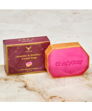 Lavender Crystal Soap Bar - 100% Natural Organic Hand Body Soaps Bars - Luxury Aromatherapy Skincare Acne Gift Essentials for Bath Beauty Women Mother Him Her Gifts Set Birthday Ideas - 90g