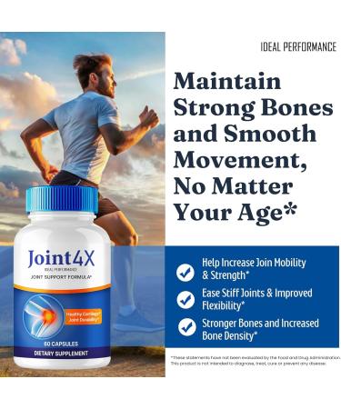 Joint4X Joint Support Capsules Official Joint-4X Supplement Pills All-Natural Formula to Fortify Bones and Bolster Flexibility - Maximum Strength Joint 4X Pills Reviews (60 Capsules) - Buy Online on GoSupps.com