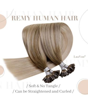 LAAVOO U Tip Extension - Real Hair Ombre Blond Keratin Bonding Extensions | Light Brown Balayage & Ash Blond | Pre-Bonded 50g 40cm | #8/18/60 - Buy Online on GoSupps.com