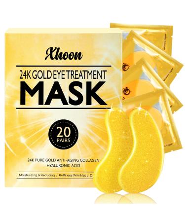 Xhoon Under Eye Patches - Gold Collagen Eye Masks For Dark Circles And Puffiness Eye Patches For Puffy Eyes Treatments Reduce Undereye Bags Wrinkle 20 Pairs