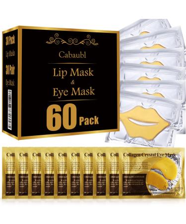 60 Pcs Lip Masks & Eye Masks Gold Lip Masks Gold Under Eye Patches for Puffy Eyes and Dark Circles Collagen Lip Mask Sheet Moisturizing Lip & Eye Masks Skincare for Dry Lip Reducing Fine Lines