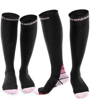 Cambivo compression stockings women and men 2 pairs compression socks support stockings for running sports flight travel cycling L-XL black & pink - Buy Online on GoSupps.com