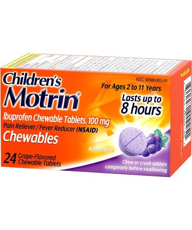 Motrin Children's Chewable Tablets 100mg Ibuprofen Grape Flavor - 24 Count Pack - Buy Online on GoSupps.com