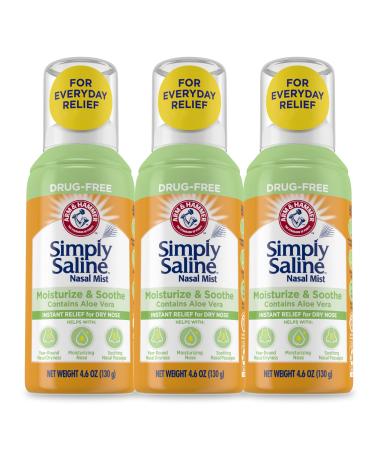 ARM & Hammer Simply Saline Moisturize & Soothe Nasal Mist Drug-Free Moisturizing Saline Nasal Spray for Instant Relief for Dry Nose 4.6 Oz (130 g) 3 Pack