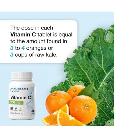 Puregen Labs Vitamin C 250 MG Supports a Healthy Immune System & Antioxidant Protection | Non-GMO | Gluten Free - 200 Tablets 1 - Buy Online on GoSupps.com