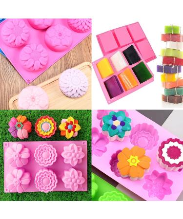 OBSGUMU 3 Pack Silicone Soap Molds - 6 Cavities Flowers Soap Mold - Ideal for Handmade Soap, Cake, Chocolate, Biscuit, Pudding - Pink - Buy Online on GoSupps.com