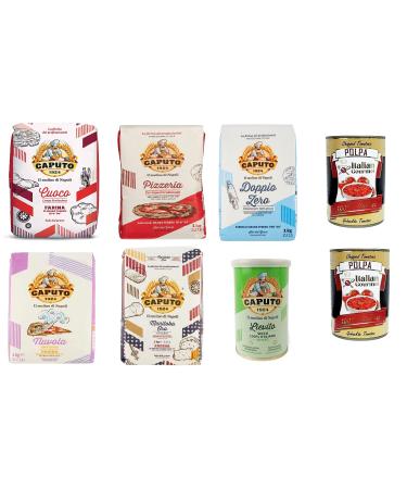 Test pack Caputo Cuoco Pizzeria Doppio Zero Nuvola Oro Lievito Farina Pizza flour 5 x 1 kg and Italian Gourmet Polpa di pomod