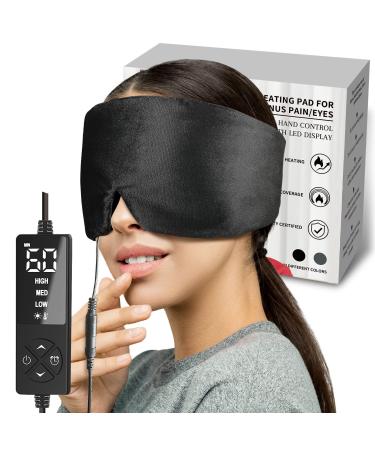 sticro Heated Eye Mask with Extra Large Size for Dry Eyes and Sinus Pressure Relief Ultra Soft Face Heating Pad for Tension Headache Relief Jaw TMJ Pain Relief - 3 Heat & 5 Timing Settings (Black)