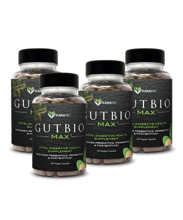 KaraMD GutBio Max - Fiber Supplement with Digestive Enzymes, Prebiotics, Postbiotics & Probiotics for Women & Men - Vegetable Capsules - 4 Pack - 30 Servings (120 Capsules)