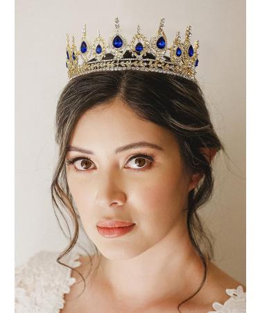 SweetV Royal Blue Queen Crown Wedding Tiara for Bride - Rhinestone Tiaras and Crowns for Women, Costume Headpiece for Birthday, Cosplay, Party Celebration - Bailey - Buy Online on GoSupps.com