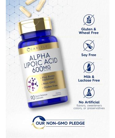 Carlyle Alpha Lipoic Acid 600mg with Biotin | Non-GMO Gluten-Free | 90 Capsules - Premium Supplement for Energy & Antioxidant Support - Buy Online on GoSupps.com