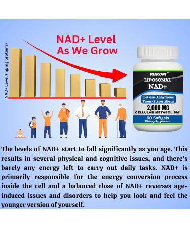 Nikoni Liposomal NAD+ 2000 mg with TMG and Pterostilbene, Supports Healthy Aging-60 Softgels 60 Softgelss - Buy Online on GoSupps.com