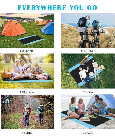 Likorlove Beach Blanket - Waterproof, Sandproof, Oversized Picnic Mat for 5-7 Adults - Lightweight, Portable, Quick Dry - Ideal for Travel, Camping, Hiking - Compact Bag, Stakes & Pockets Included - Black & Blue - Buy Online on GoSupps.com