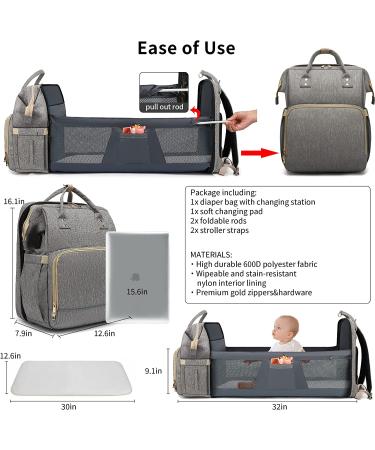 Baby Diaper Bag Backpack with Changing Station - Large Grey Diaper Bag for Baby Girl Boy Dad Mom | Baby Shower Gifts & Registry | Newborn Essentials - Buy Online on GoSupps.com
