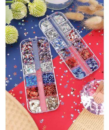 Kalolary Independence Day Glitter Nail Sequins - 4th of July Star Red Blue Silver Holographic Paillette for Patriotic Makeup & Decoration - Buy Online on GoSupps.com