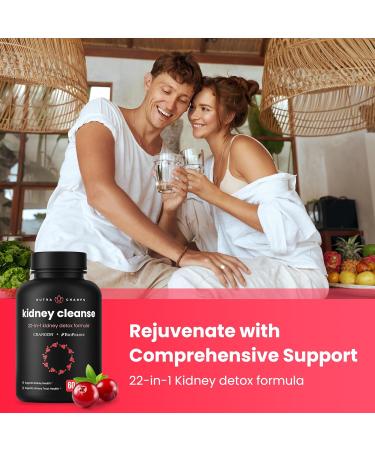 Kidney Cleanse Detox | 22-in-1 Kidney Support Supplement | 25,000mg Cranberry Pills Extract | Extra Strength Repair & Flush Premium Formula | Urinary Tract Health for Women & Men | 60 Vegan Capsules - Buy Online on GoSupps.com