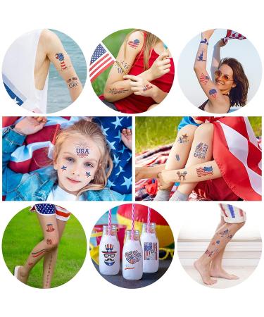 20 Sheets Patriotic Temporary Tattoos - Red White Blue 4th of July Stickers for Kids & Adults - Independence Day Design - Buy Online on GoSupps.com
