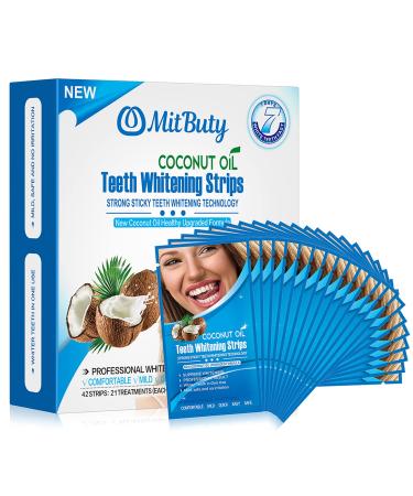 MitButy Teeth Whitening Strips with Natural Coconut Oil, 42 Non-Slip White Strips - Professional Safe Effects Tooth Whitener Solution at Home, 21 Treatments