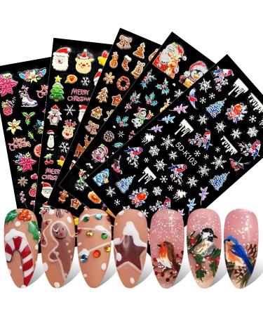 3D Embossed Christmas Nail Art Stickers Decals 5 Sheets 5D Self Adhesive Snowflake Reindeer Snowman Santa Claus Pattern DIY Design Nail Decoration for Women Girls - Buy Online on GoSupps.com