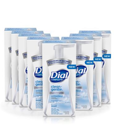 Dial Complete Clean + Gentle Antibacterial Foaming Hand Wash, Fragrance Free, 7.5 fl oz (Pack of 8), White
