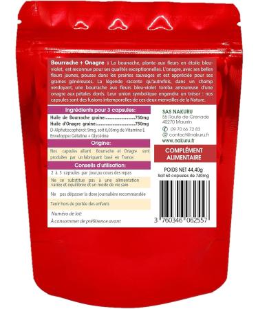 NAKURU | Borage + Evening Primrose | Beauty Range | Made in France | "The Alchemy of Petals!" | 60 Capsules of 740mg - Weight N - Buy Online on GoSupps.com