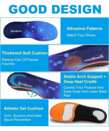 RooRuns Plantar Fasciitis Arch Support Insoles - Large Size Orthotic Shoe Inserts for Running, Athletic Gel Insoles for Flat Feet, Heel Spurs, Arch Pain Relief - Men 11-12.5/Women 12-13.5 - 220 LBS - Buy Online on GoSupps.com