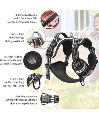 Heele Dog Crockery & Adjustable Reflective Anti-Pull Harness for Medium Dogs - Softly Breathable Padded Handle Floral-Black Design | XS Size (33-43cm) - Buy Online on GoSupps.com