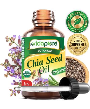 MYVIDAPURE Organic CHIA SEED OIL Certified Organic 100% Natural Pure VIRGIN UNREFINED Undiluted Cold Pressed Carrier Oil for Face Skin Body Hair Lip Nails Anti-Aging Rich in Vitamin E (1 Fl Oz) 1 Fl Oz (Pack of 1) - Buy Online on GoSupps.com