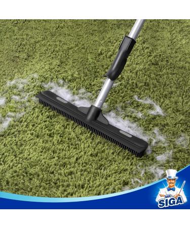 MR.SIGA Pet Hair Removal Rubber Broom with Squeegee - 2 in 1 Floor Brush for Carpet, 62 inch Handle, Includes Microfiber Cloth - Buy Online on GoSupps.com