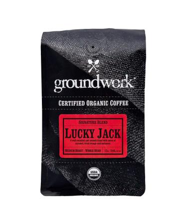 Groundwork Certified Organic Whole Bean Coffee, Lucky Jack, 12 oz Bag Lucky Jack (Medium Roast) 12 Ounce (Pack of 1)