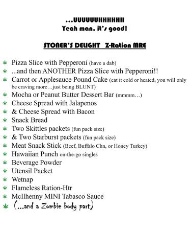 Z-Ration Specialty Menu Components 23-25 - 1st Inspection Date (Stoners Delight) | Zombie MRE - Buy Online on GoSupps.com