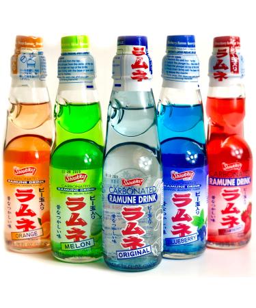 Ramune Japanese Soda Variety Pack - Shirakiku Multiple Flavors - Japanese Drink Gift Box (5 Count) 6.76 Fl Oz (Pack of 5)