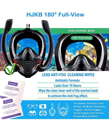 HJKB Full Face Snorkel Mask with Anti-Fog Wipes | 180 Panoramic HD View | Anti-Leak Dry Top Set for Adults & Kids | Black Large-X-Large - Buy Online on GoSupps.com