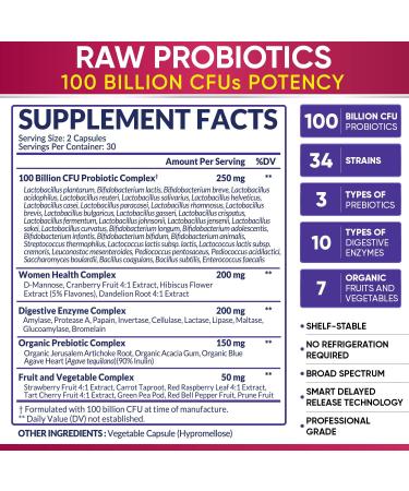 Wholesome Raw Probiotics for Women - 100 Billion CFUs  60 Capsules - Buy Online on GoSupps.com