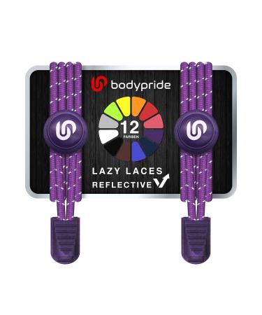 BodyPride Premium Lazy Laces 12 colors Elastic quick closure - laces without tying |Fast lace -up system with reflectors for sports marathon triathlon children seniors |120 cm violet
